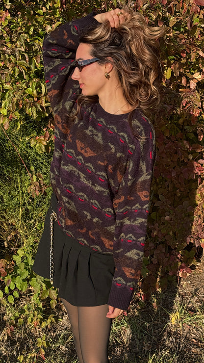 Multicolor-Muster Retro Gatsby oversize Strickpullover, S,M,L