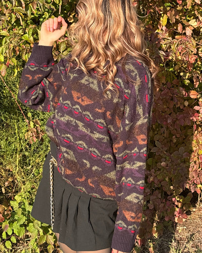 Multicolor-Muster Retro Gatsby oversize Strickpullover, S,M,L