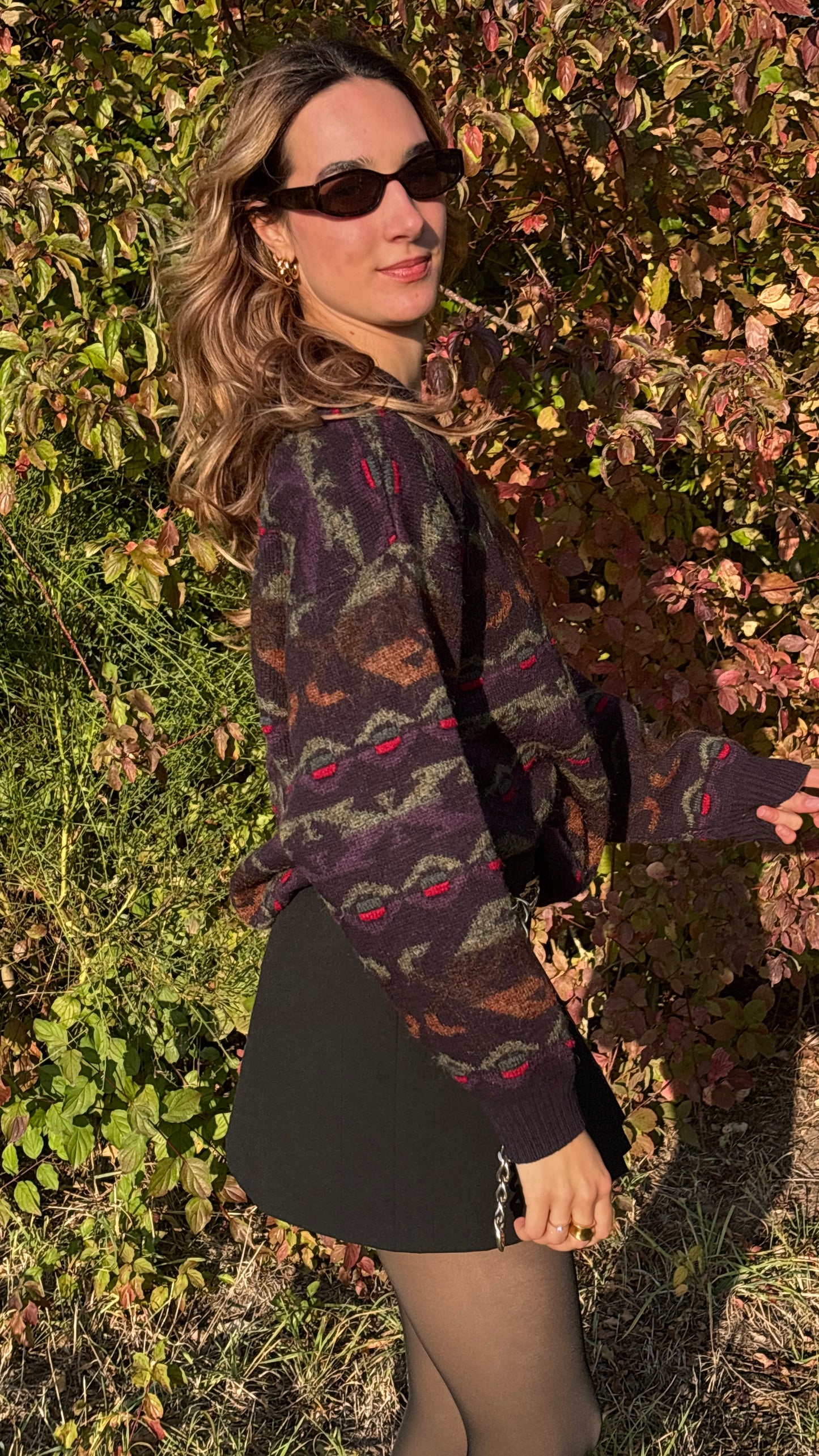 Multicolor-Muster Retro Gatsby oversize Strickpullover, S,M,L