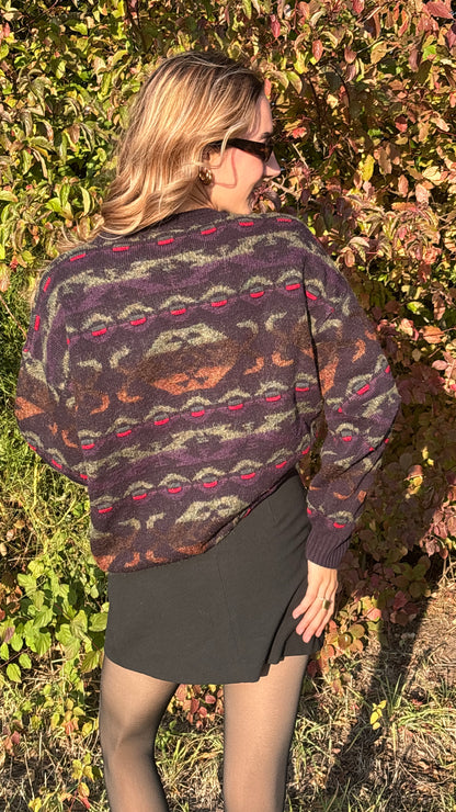 Multicolor-Muster Retro Gatsby oversize Strickpullover, S,M,L