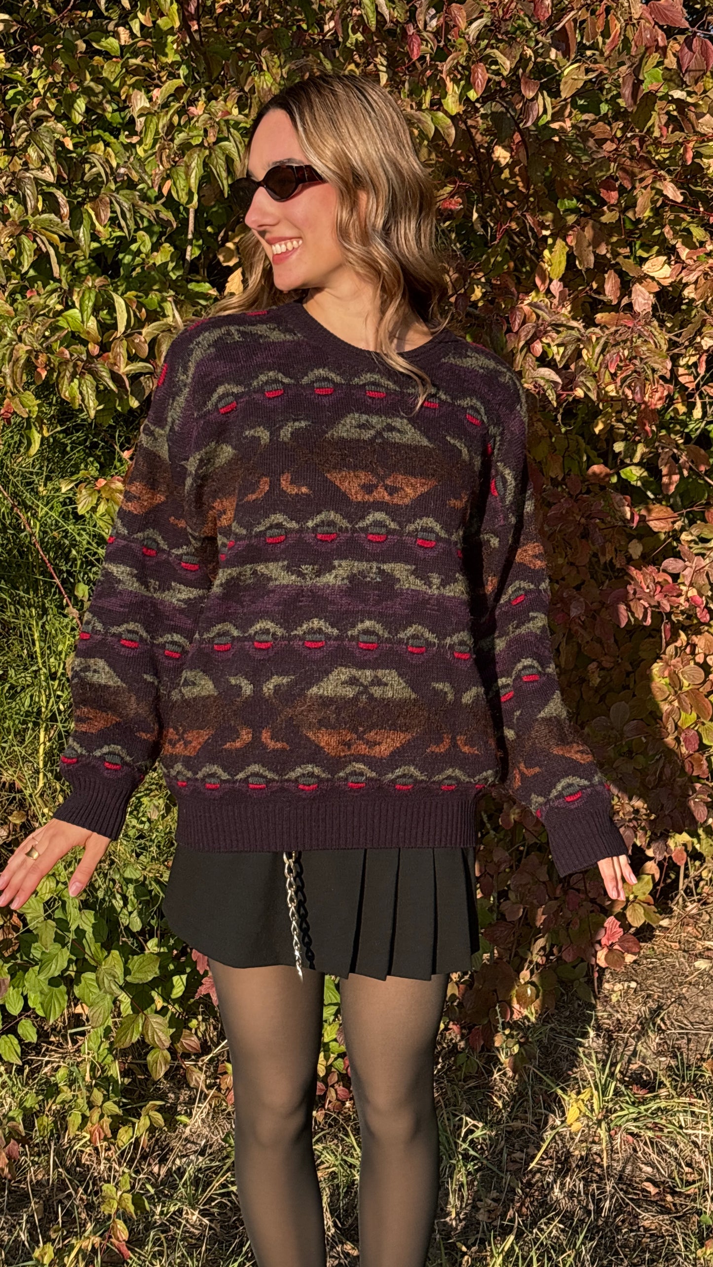 Multicolor-Muster Retro Gatsby oversize Strickpullover, S,M,L