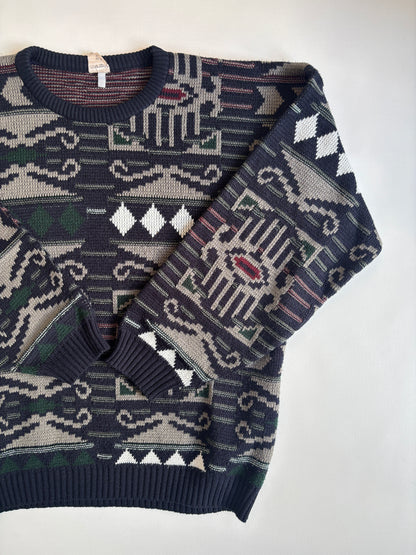 Rare 70s Vintage dralon Bayer-Textilfaser Strickpullover, S,M,L