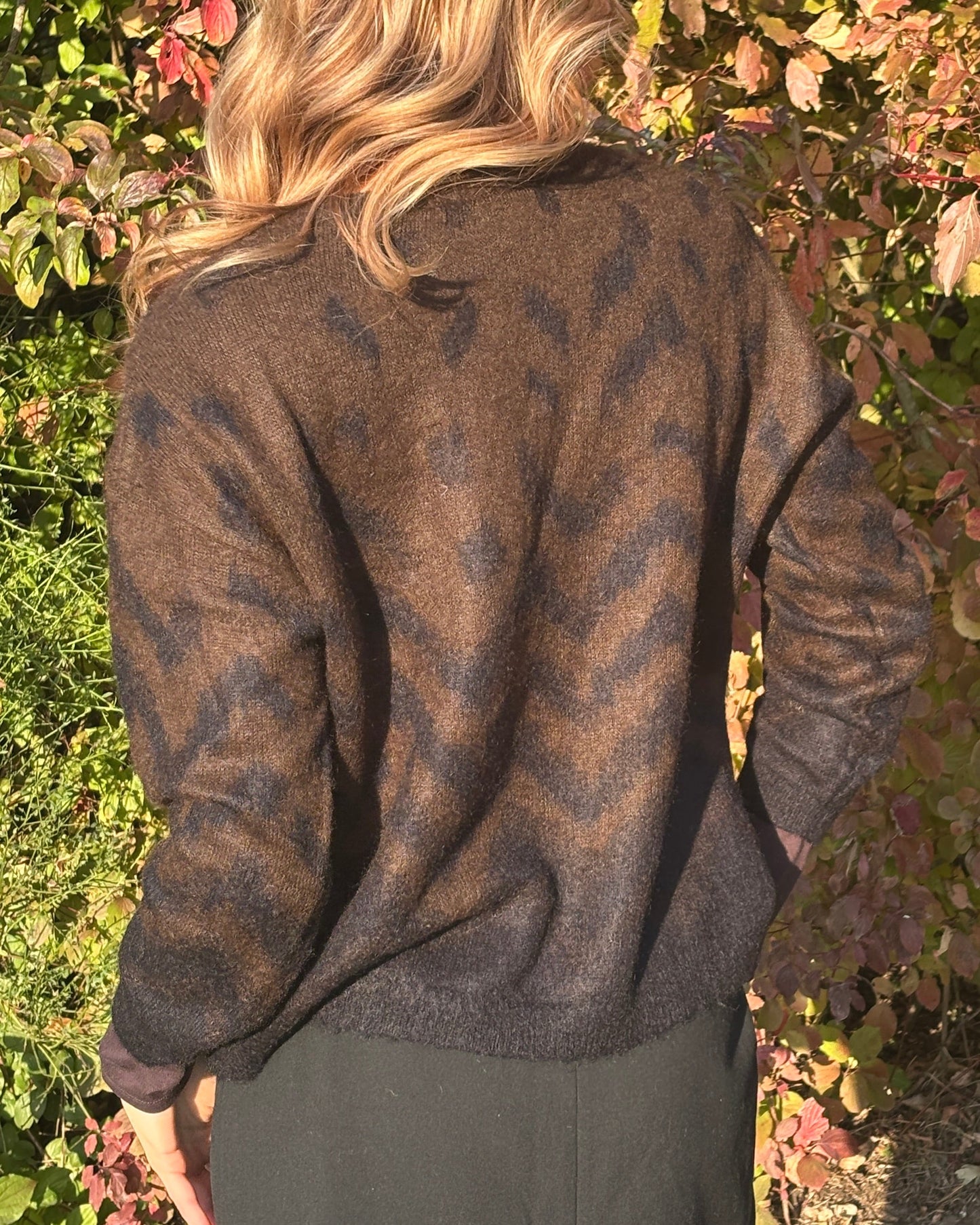 Luisa Cerano lockerer Mohair-Strickpullover in braun-schwarz, S,M,L