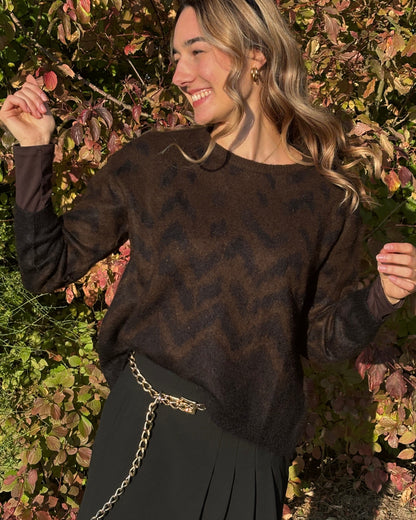 Luisa Cerano lockerer Mohair-Strickpullover in braun-schwarz, S,M,L