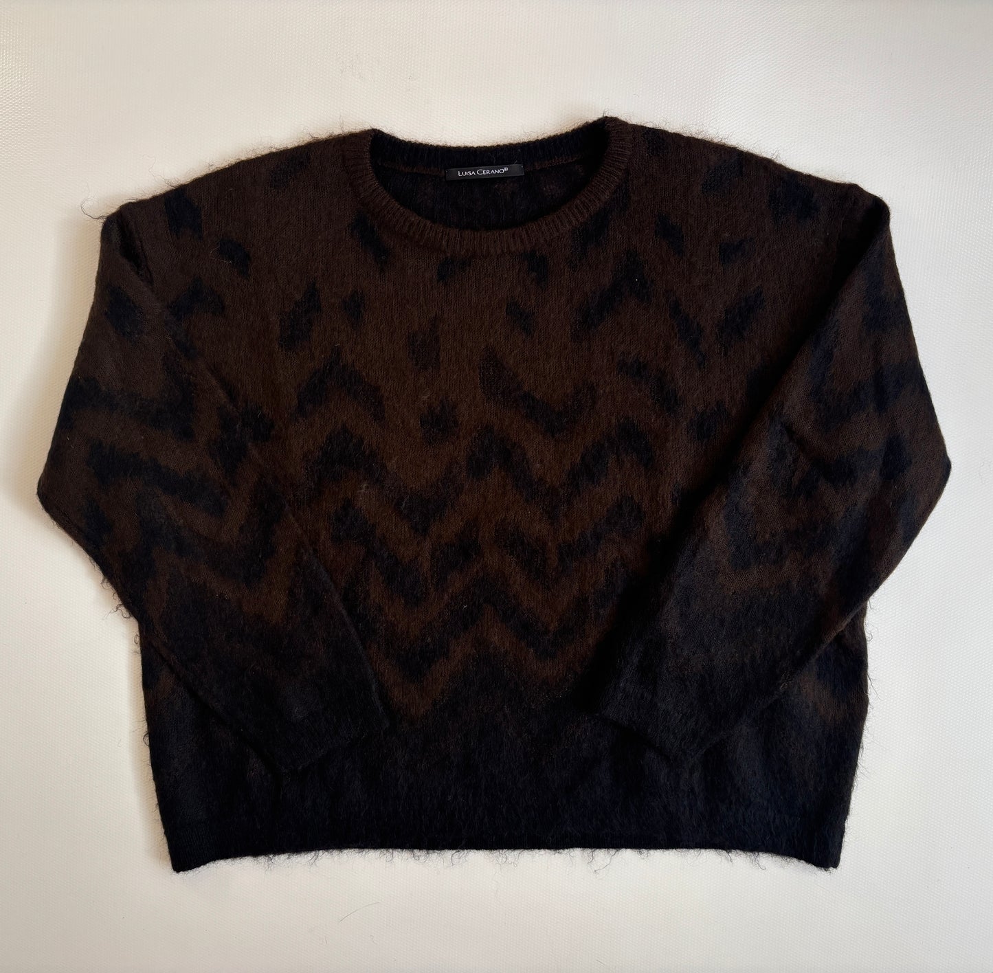 Luisa Cerano lockerer Mohair-Strickpullover in braun-schwarz, S,M,L