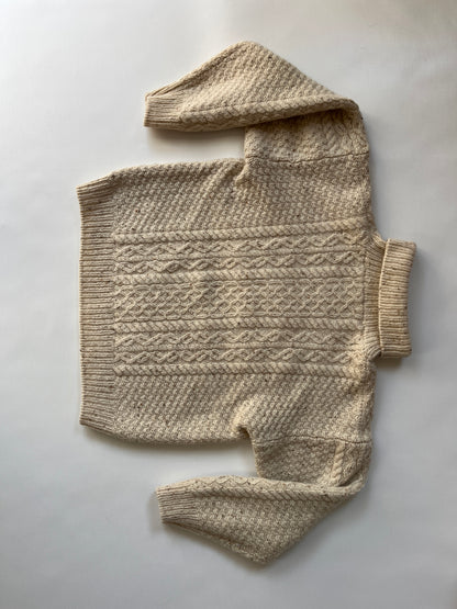 Cozy Grobstrick Rollkragenpullover in beige mit Zopfmuster, S,M