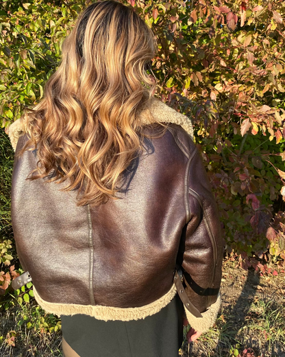 Zara Shearling-Fliegerjacke dunkelbraun mit Kunstfell, L passt S-M