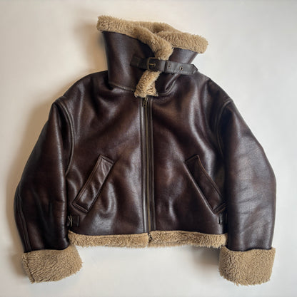 Zara Shearling-Fliegerjacke dunkelbraun mit Kunstfell, L passt S-M