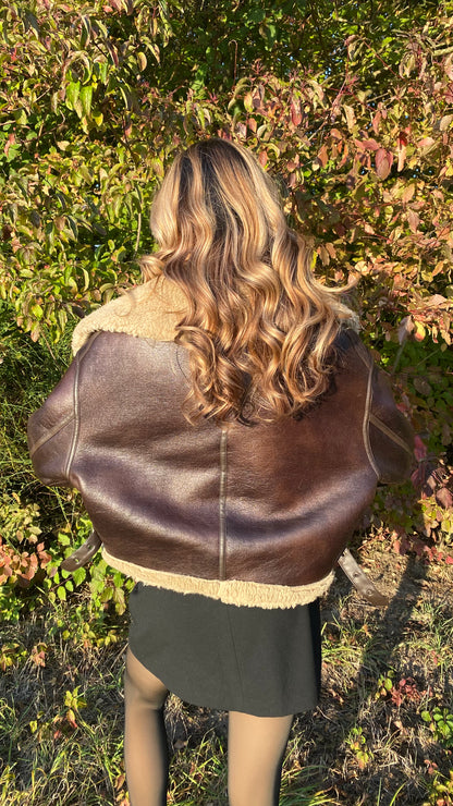 Zara Shearling-Fliegerjacke dunkelbraun mit Kunstfell, L passt S-M