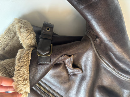 Zara Shearling-Fliegerjacke dunkelbraun mit Kunstfell, L passt S-M