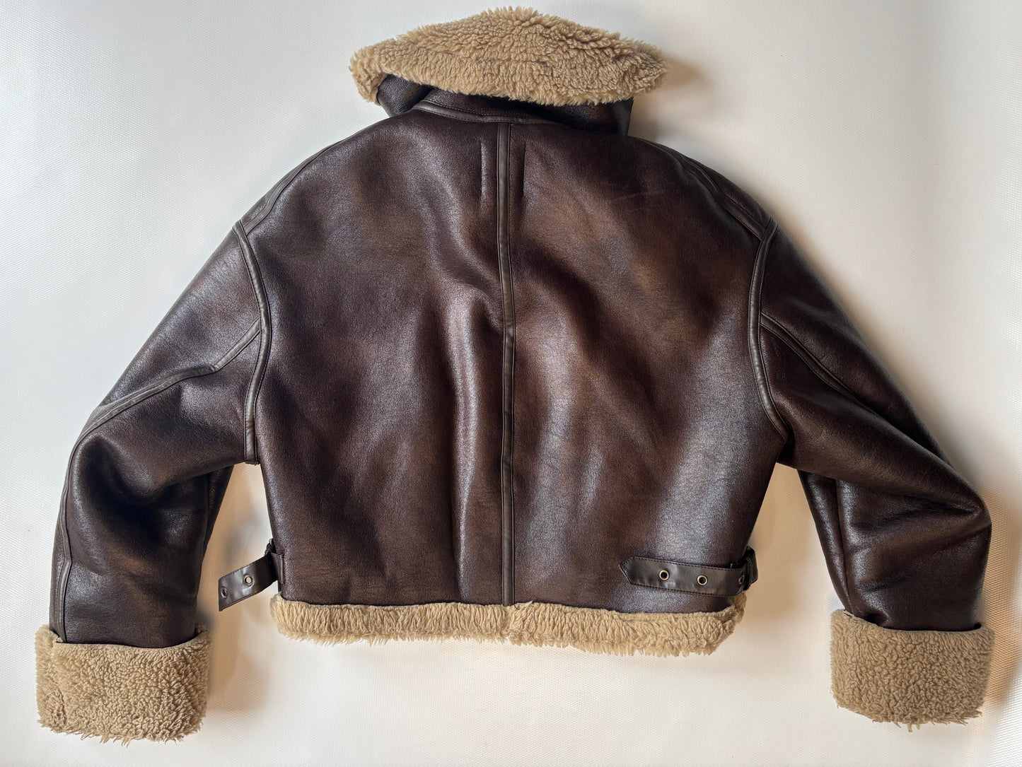 Zara Shearling-Fliegerjacke dunkelbraun mit Kunstfell, L passt S-M