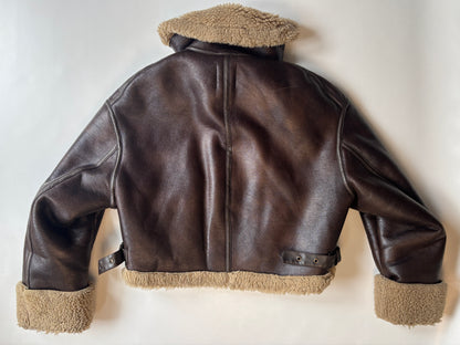 Zara Shearling-Fliegerjacke dunkelbraun mit Kunstfell, L passt S-M