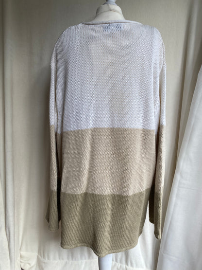 Vintage Grobstrickpullover mit gestickten Blumen in beige, oversize XL