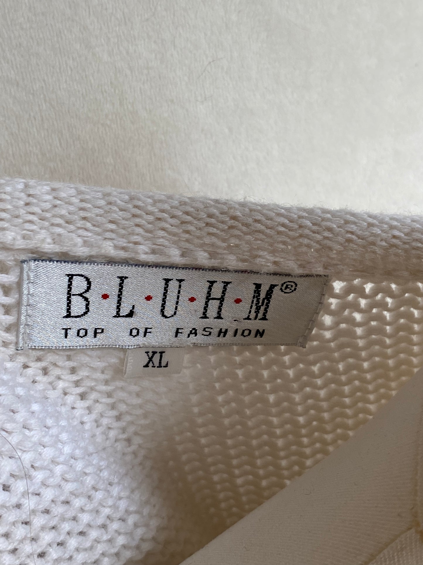 Vintage Grobstrickpullover mit gestickten Blumen in beige, oversize XL