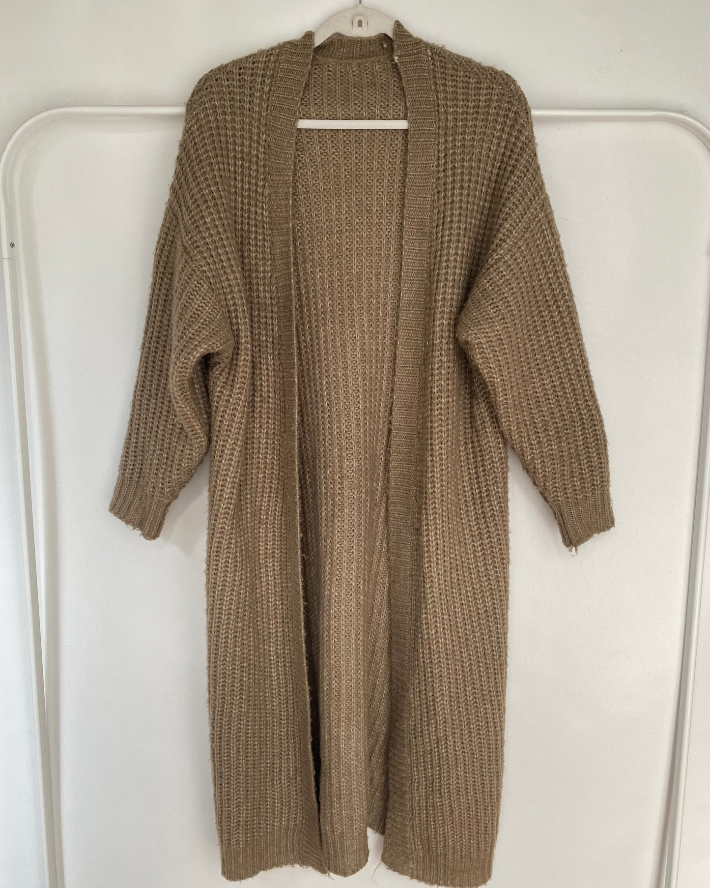 Langer Cardigan Strickjacke braun-grau taupe, Grobstrick, S,M,L,XL
