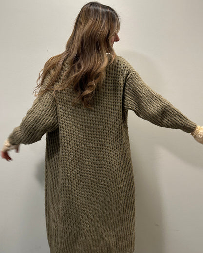 Langer Cardigan Strickjacke braun-grau taupe, Grobstrick, S,M,L,XL