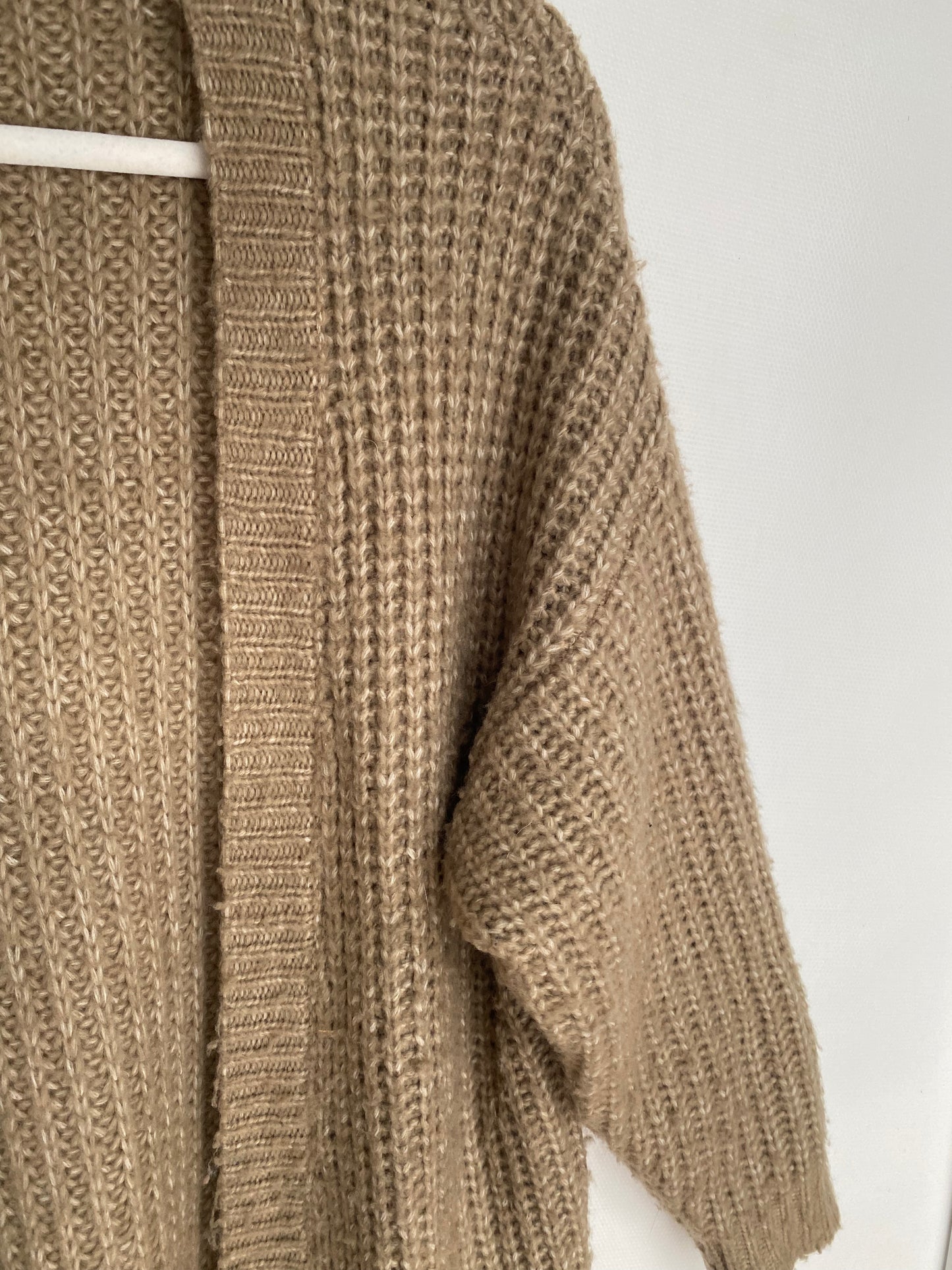 Langer Cardigan Strickjacke braun-grau taupe, Grobstrick, S,M,L,XL