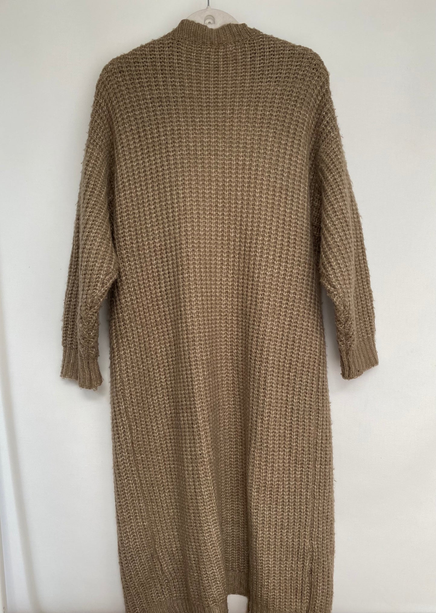 Langer Cardigan Strickjacke braun-grau taupe, Grobstrick, S,M,L,XL