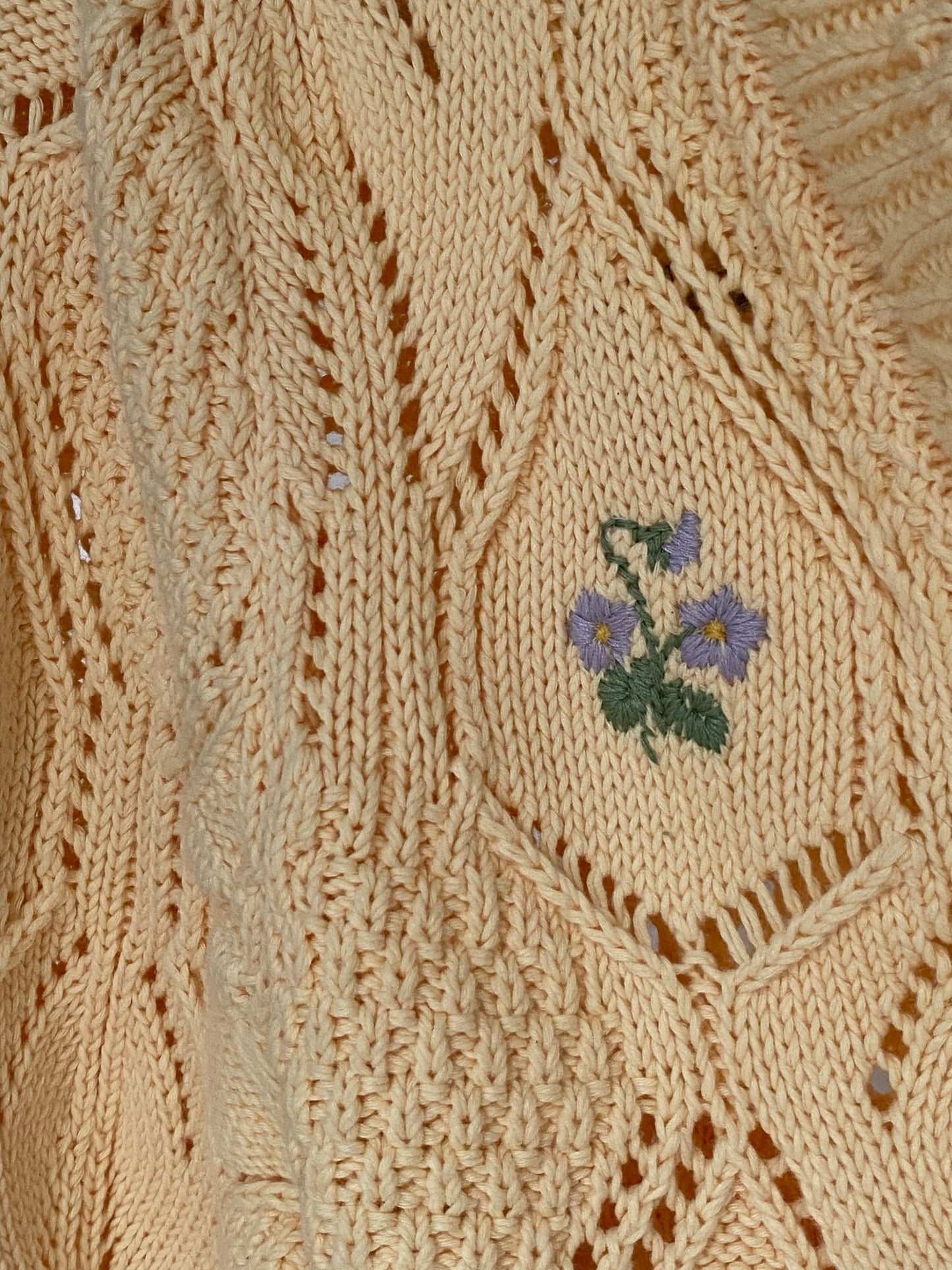 Pre-loved Zara Strickcardigan in hellgelb mit Blumen-Stickerei, M