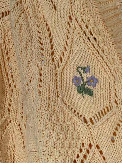 Pre-loved Zara Strickcardigan in hellgelb mit Blumen-Stickerei, M