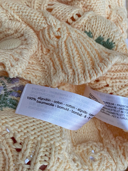 Pre-loved Zara Strickcardigan in hellgelb mit Blumen-Stickerei, M
