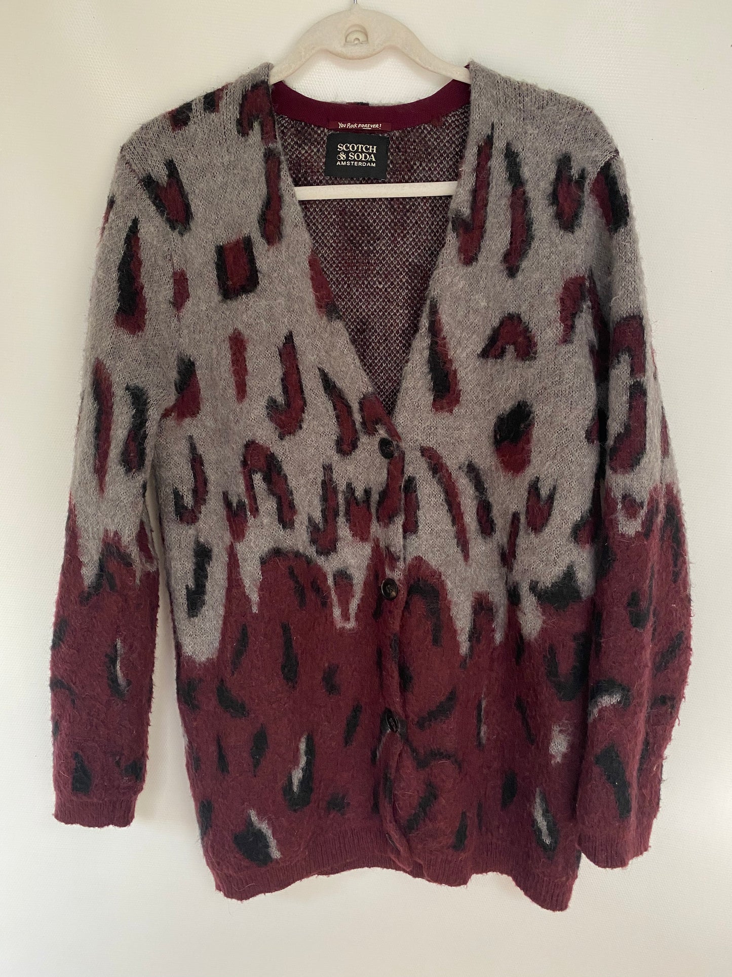 Pre-loved SCOTCH & SODA Strickjacke allover Print, bordeaux, M,L