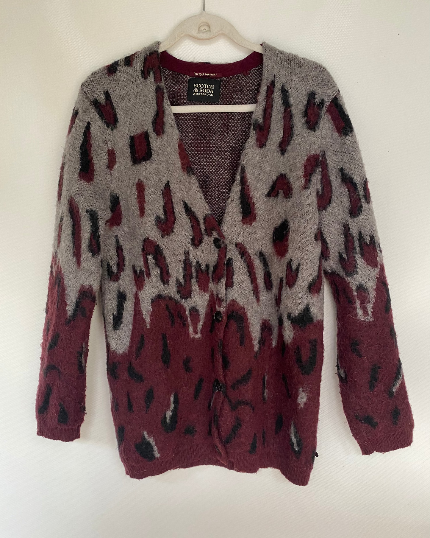 Pre-loved SCOTCH & SODA Strickjacke allover Print, bordeaux, M,L