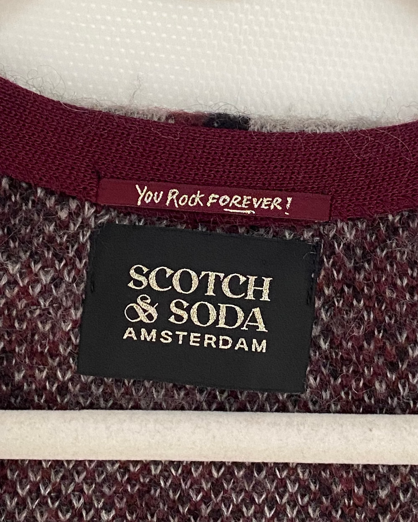 Pre-loved SCOTCH & SODA Strickjacke allover Print, bordeaux, M,L