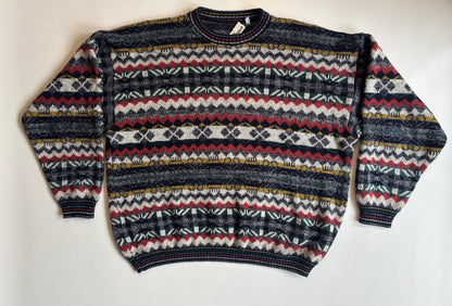 Bunt gemusterter retro Strickpullover, geometrisches Muster multicolor, S,M,L