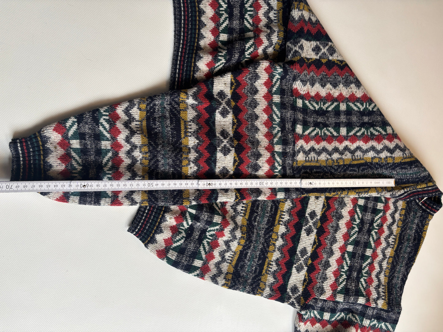 Bunt gemusterter retro Strickpullover, geometrisches Muster multicolor, S,M,L