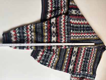 Bunt gemusterter retro Strickpullover, geometrisches Muster multicolor, S,M,L