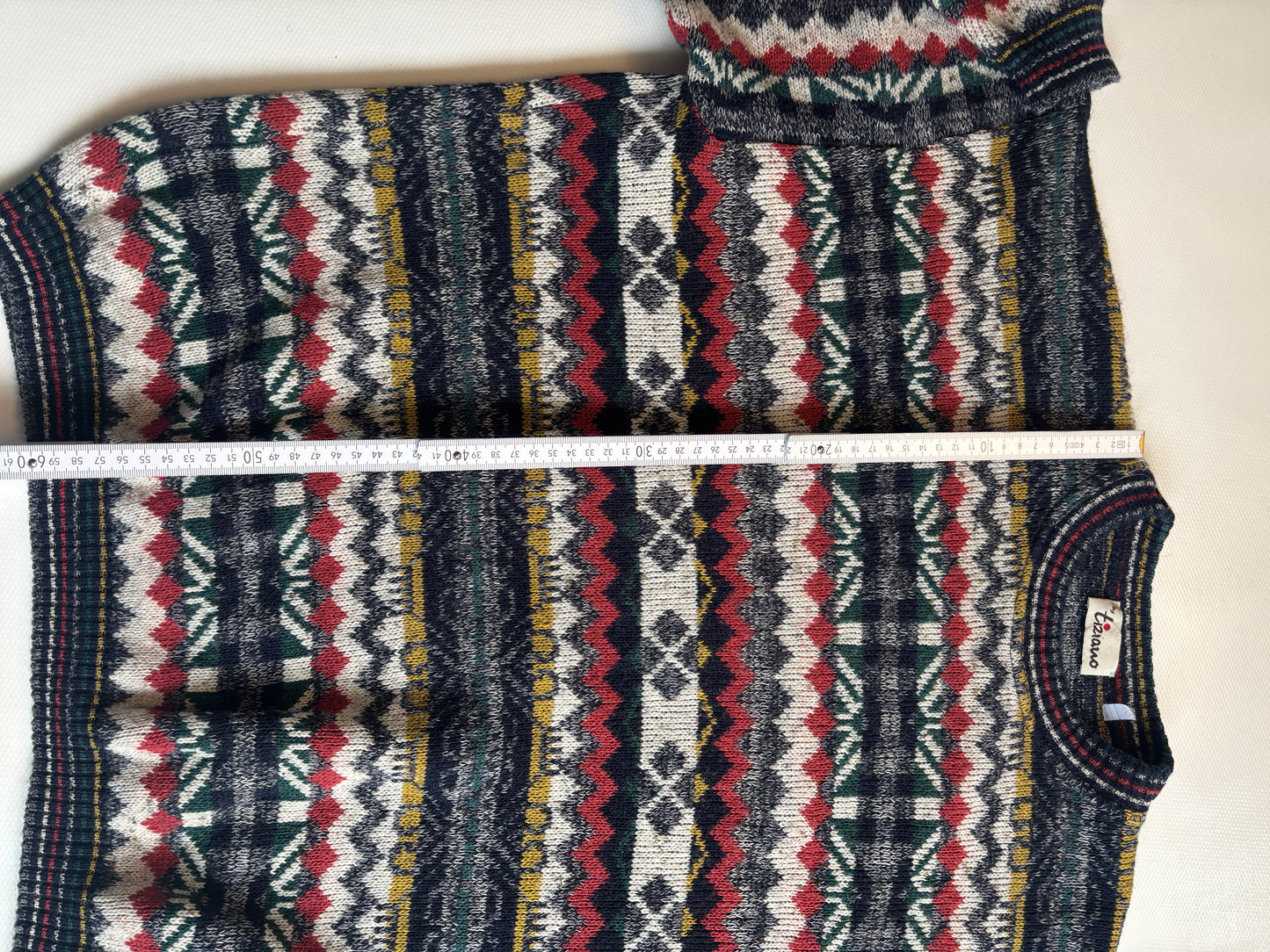 Bunt gemusterter retro Strickpullover, geometrisches Muster multicolor, S,M,L