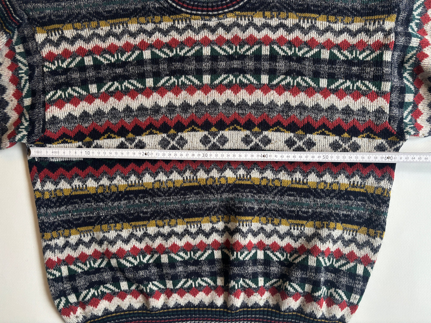Bunt gemusterter retro Strickpullover, geometrisches Muster multicolor, S,M,L