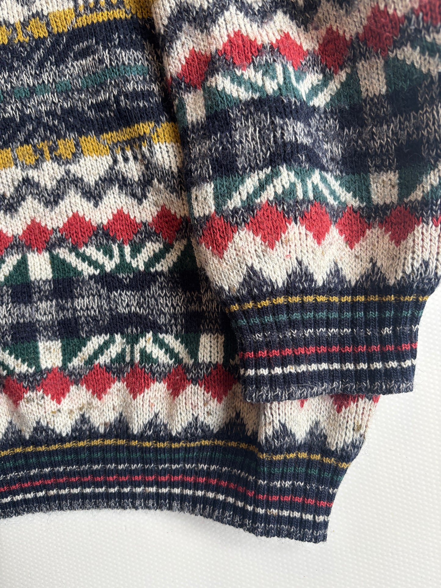 Bunt gemusterter retro Strickpullover, geometrisches Muster multicolor, S,M,L