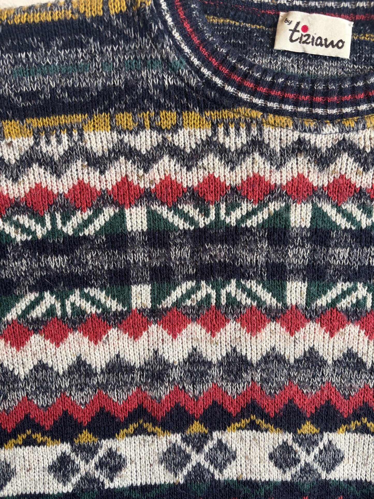 Bunt gemusterter retro Strickpullover, geometrisches Muster multicolor, S,M,L