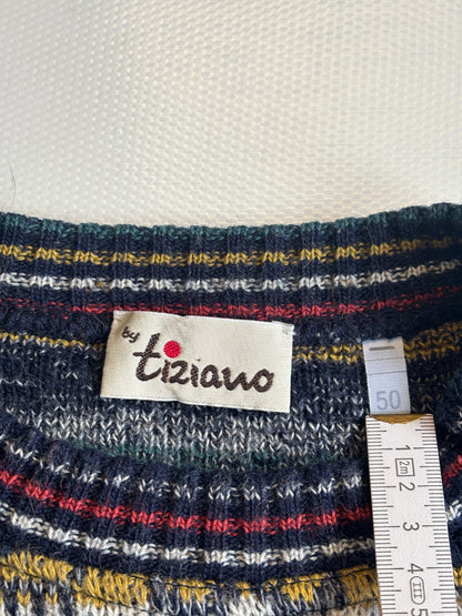 Bunt gemusterter retro Strickpullover, geometrisches Muster multicolor, S,M,L