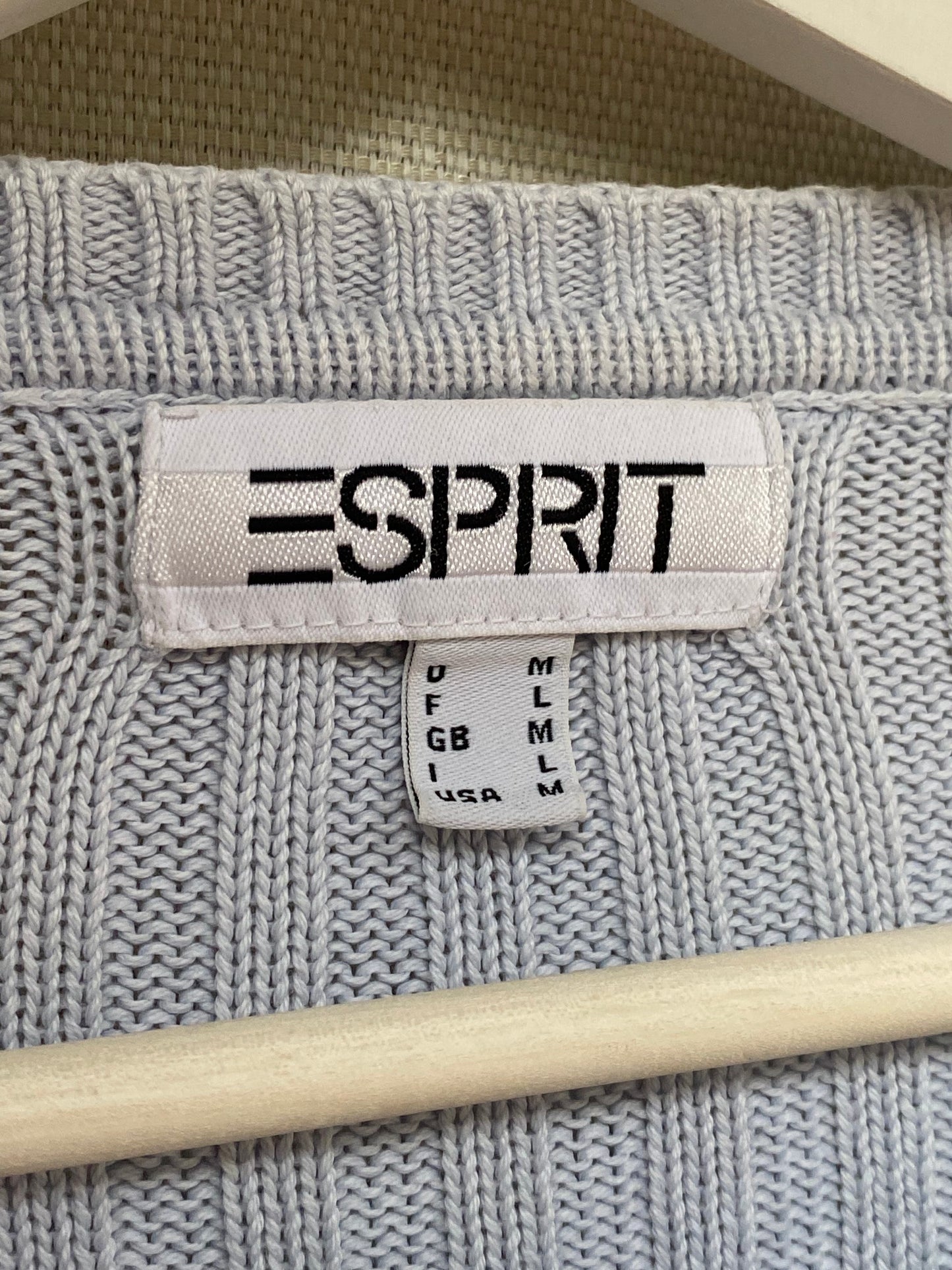 y2k cable knit Esprit Baumwolle Strickpullover hellblau 2000er Stil S,M