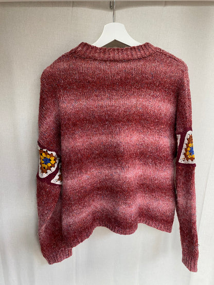 Pull & Bear Strickpullover rot meliert mit Häkel Crocket Details, M