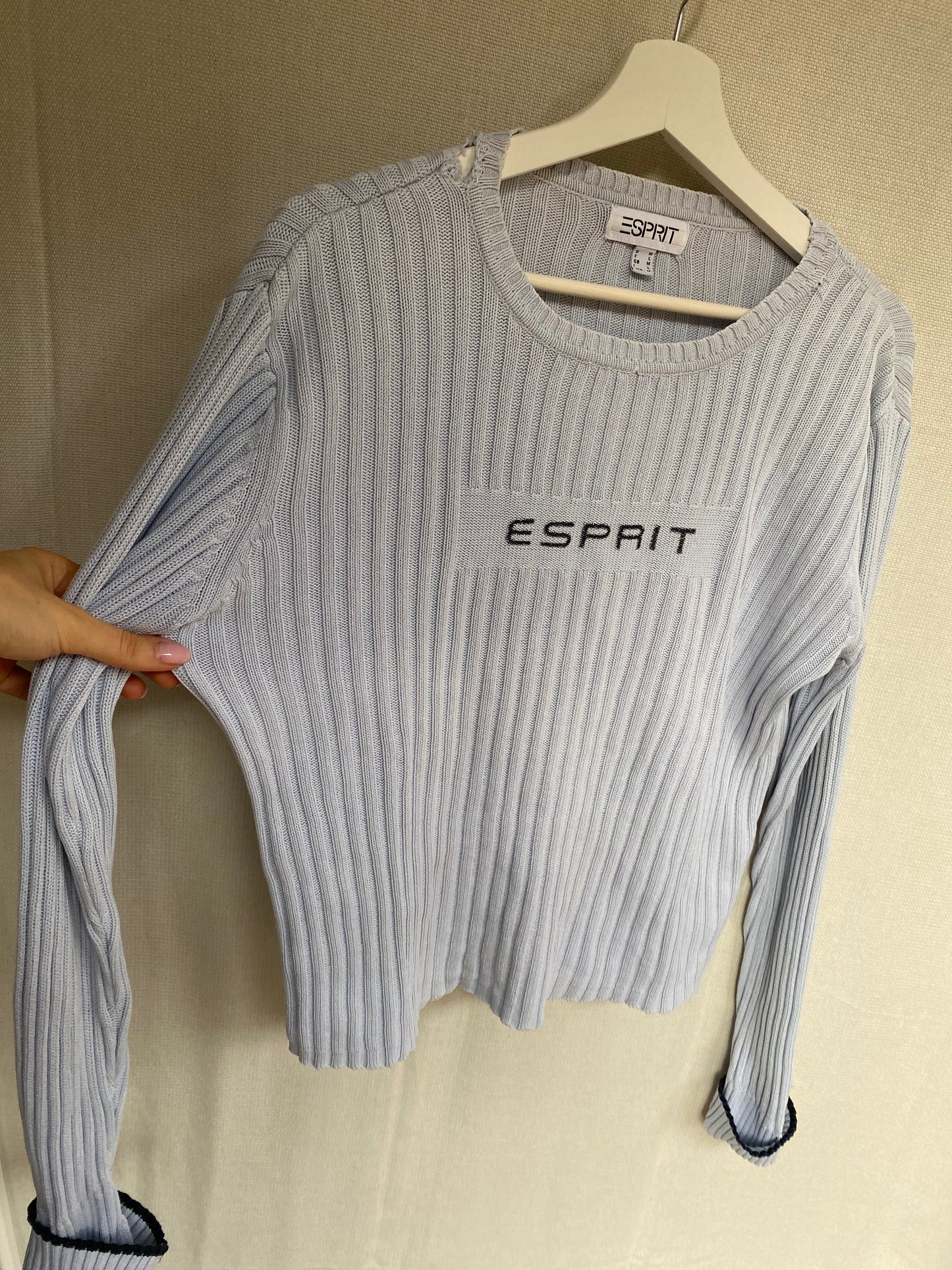 y2k cable knit Esprit Baumwolle Strickpullover hellblau 2000er Stil S,M