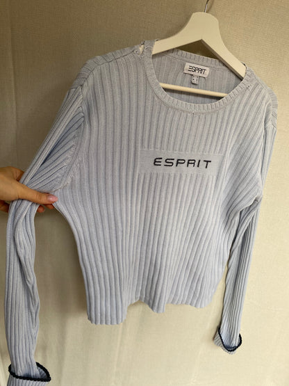 y2k cable knit Esprit Baumwolle Strickpullover hellblau 2000er Stil S,M