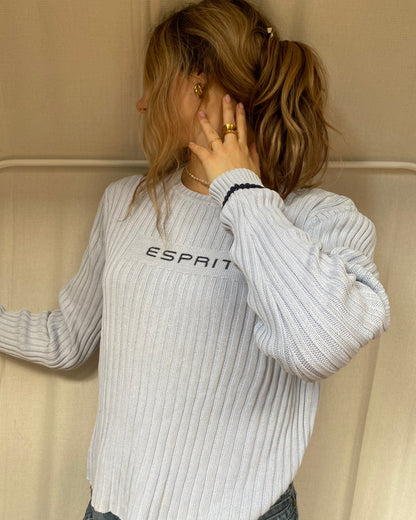 y2k cable knit Esprit Baumwolle Strickpullover hellblau 2000er Stil S,M
