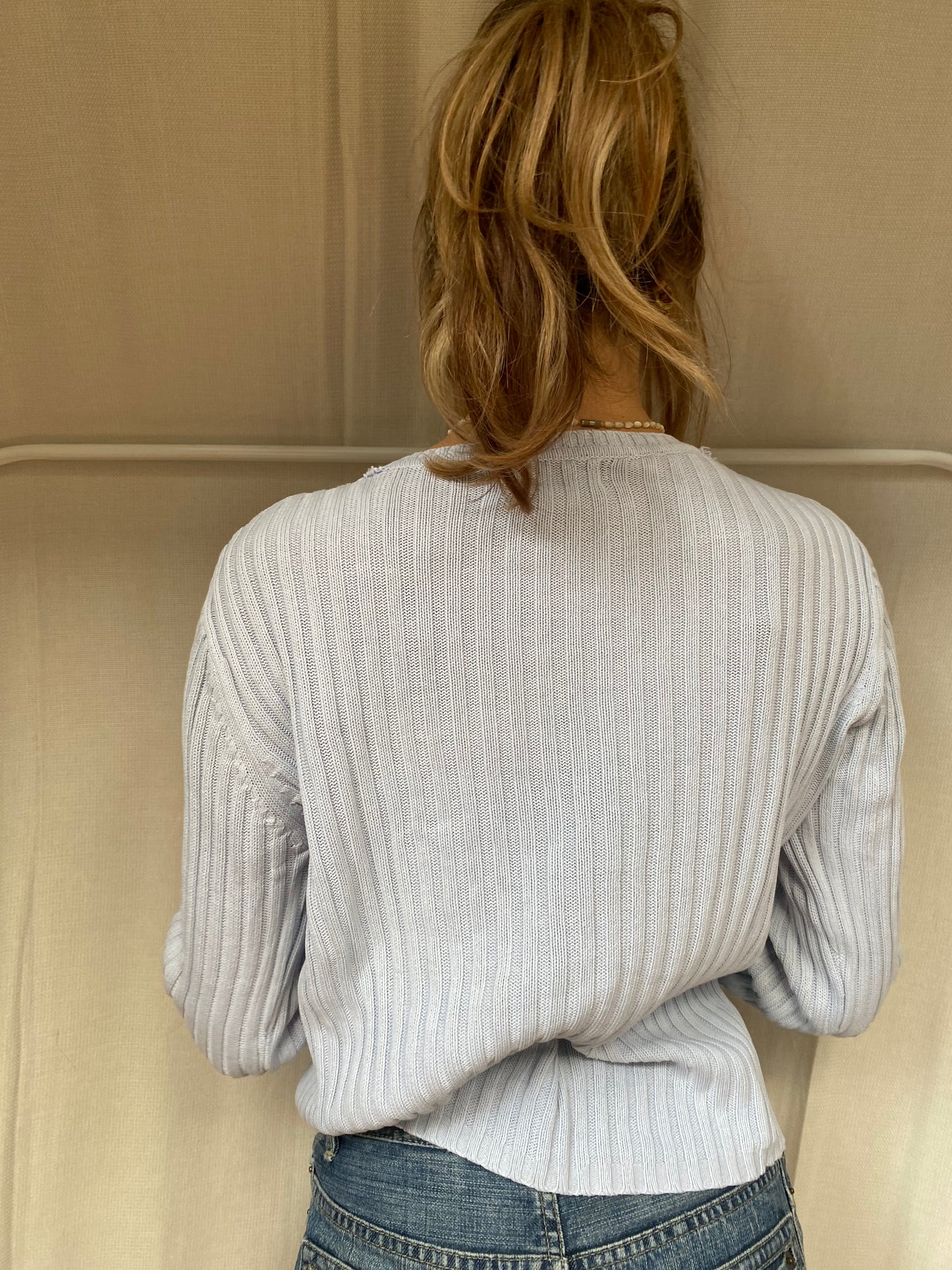 y2k cable knit Esprit Baumwolle Strickpullover hellblau 2000er Stil S,M