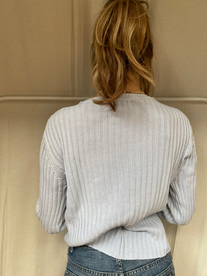 y2k cable knit Esprit Baumwolle Strickpullover hellblau 2000er Stil S,M