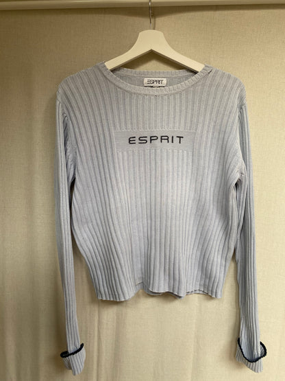 y2k cable knit Esprit Baumwolle Strickpullover hellblau 2000er Stil S,M
