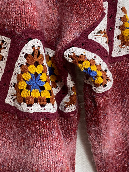 Pull & Bear Strickpullover rot meliert mit Häkel Crocket Details, M