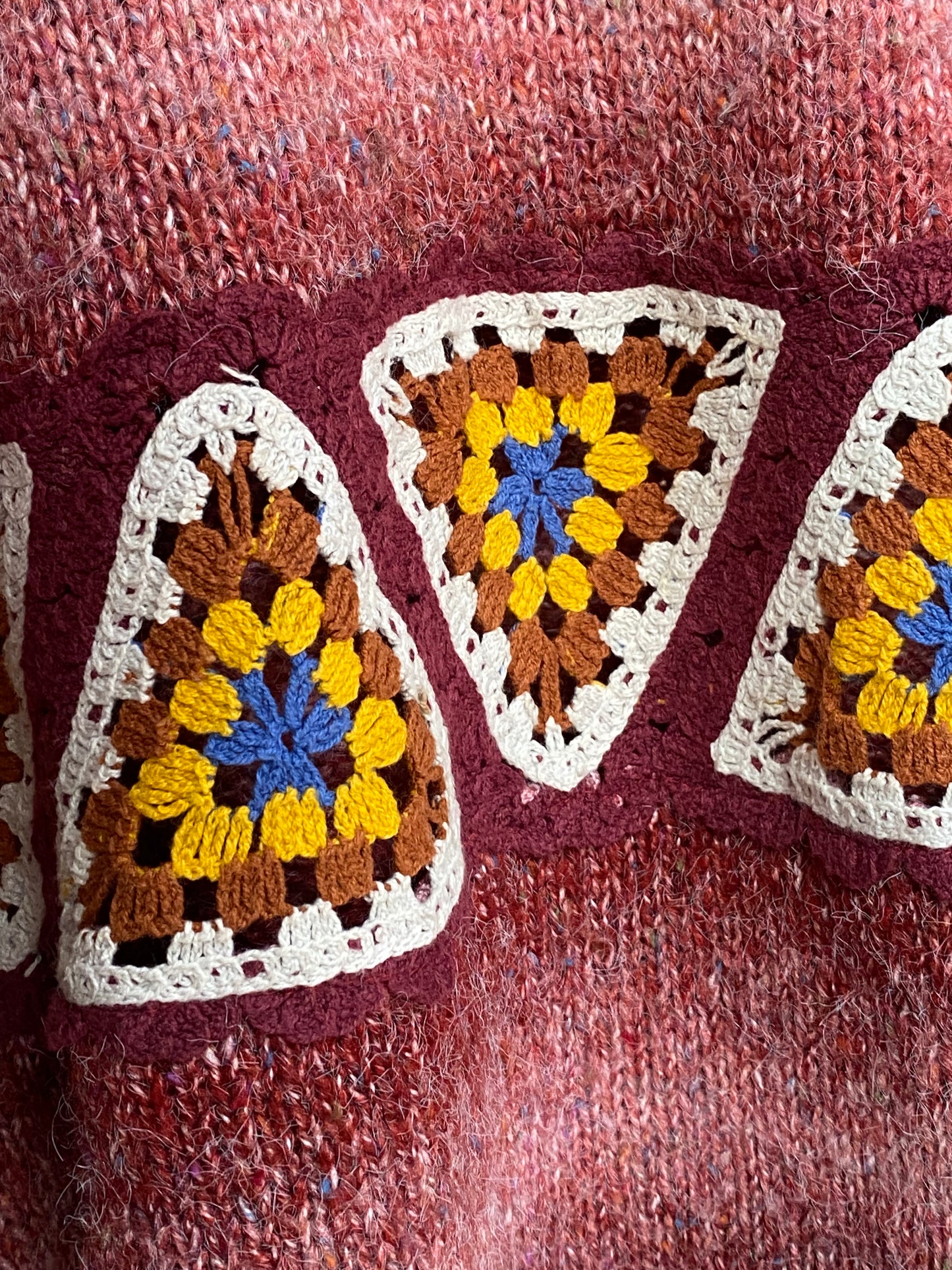 Pull & Bear Strickpullover rot meliert mit Häkel Crocket Details, M