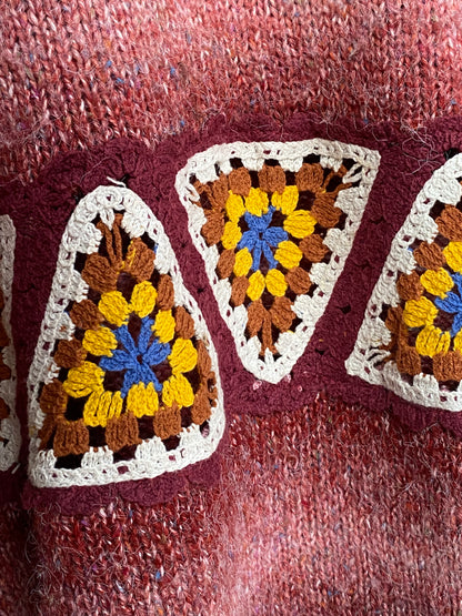 Pull & Bear Strickpullover rot meliert mit Häkel Crocket Details, M