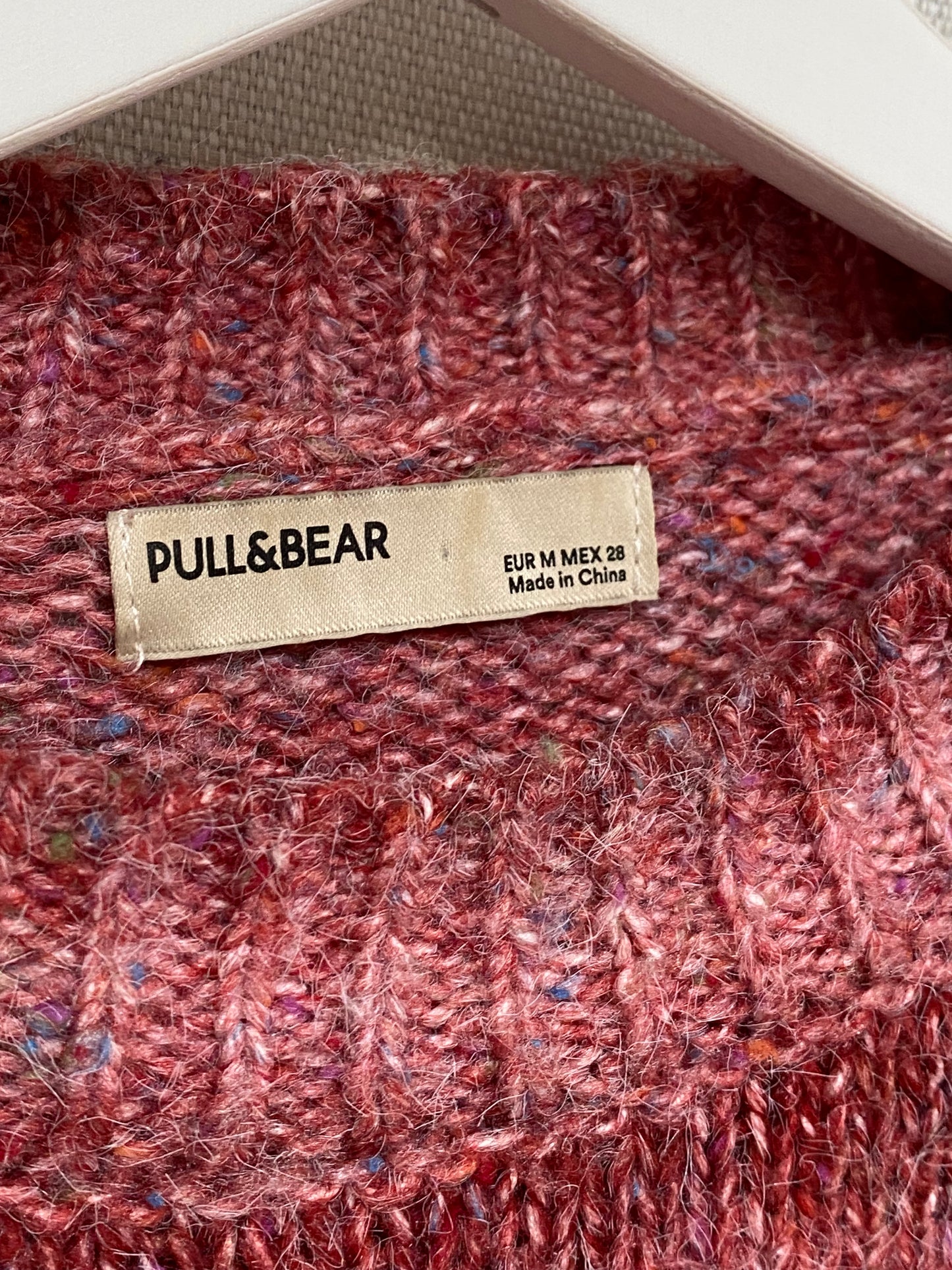 Pull & Bear Strickpullover rot meliert mit Häkel Crocket Details, M