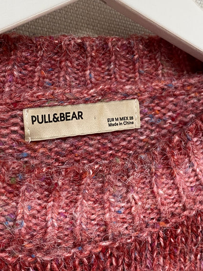 Pull & Bear Strickpullover rot meliert mit Häkel Crocket Details, M