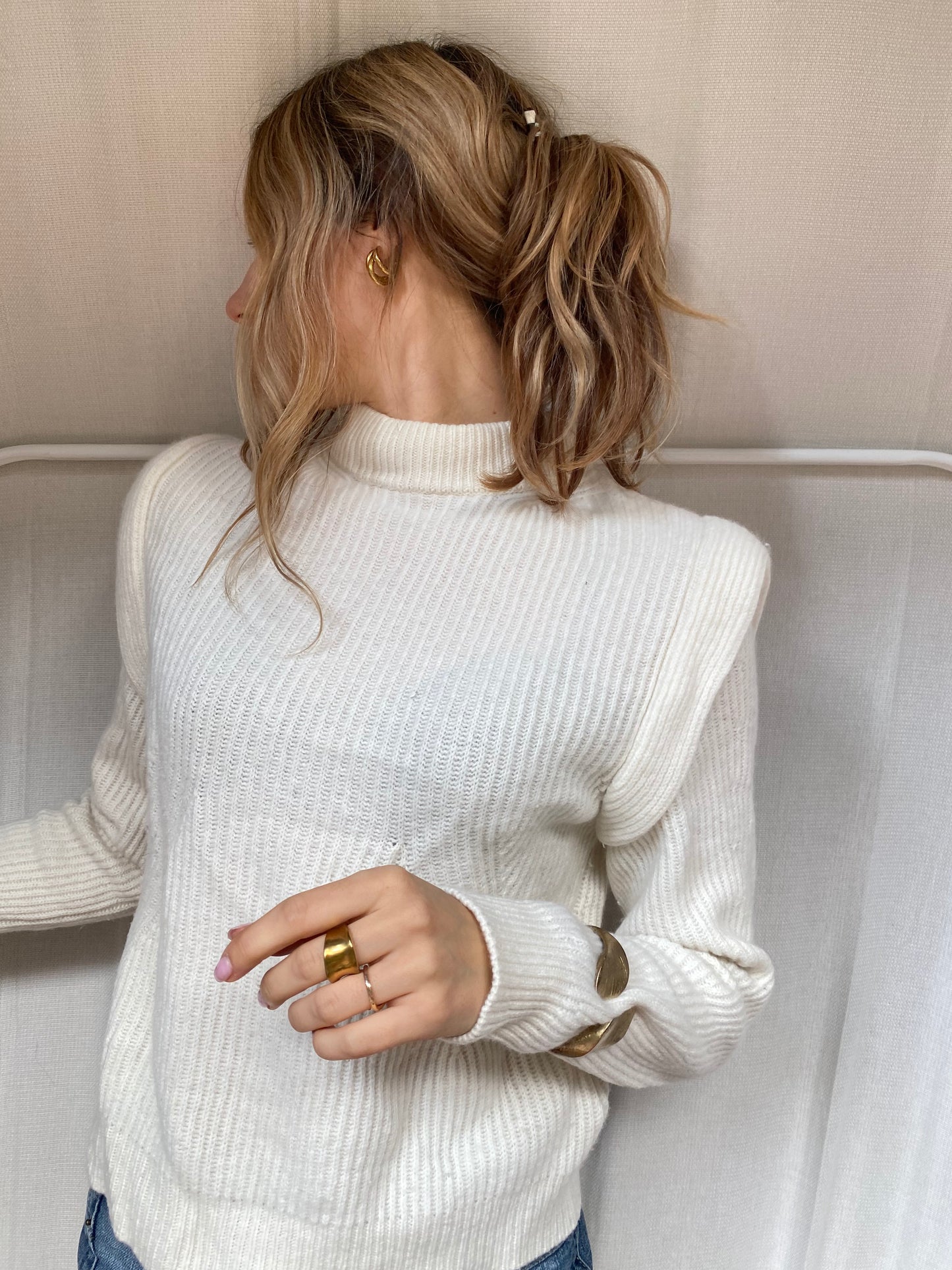 Drykorn Schurwolle Pullover Jorah in beige creme, Rippstrick, S